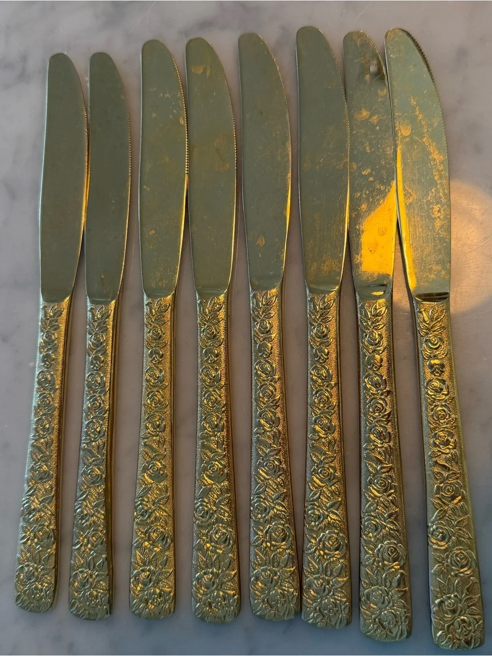 Cellini Romanesque 52 piece GOLD flatware set ROSE pattern For 8 + extra Srv Pcs